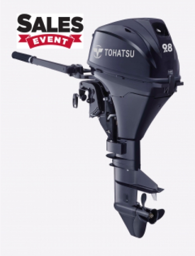 9.8HP Tohatsu Ultra Long 25" Shaft Electric Start Tiller 4-Stroke Outboard Motor with 12L Tank & Line image
