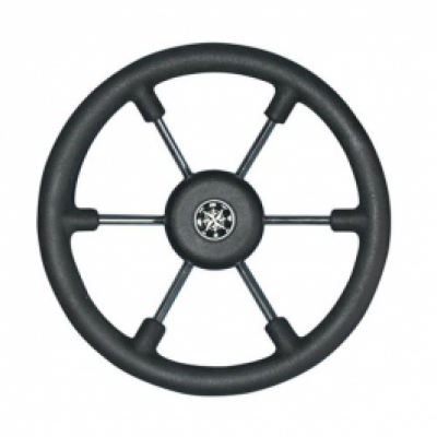 Steering Wheel Stainless Steel Soft Grip Black 350mm image