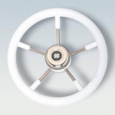 Steering Wheel Stainless Steel Soft Grip White 350mm image