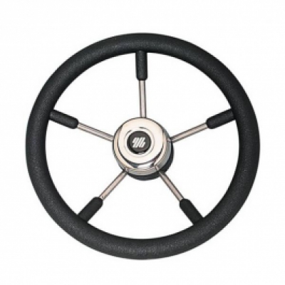 Steering Wheel Stainless Steel Soft Grip Black 350mm image