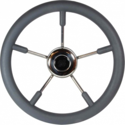 Steering Wheel Stainless Steel Soft Grip Grey 350mm image