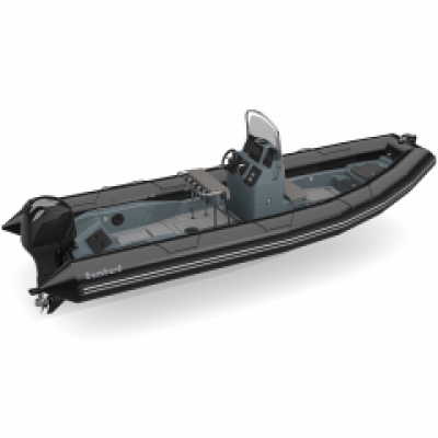 IN STOCK!!! Bombard Explorer 700 Black Neoprene Tubes Pebble Upholstery Rib Boat + 225HP 3.4L V6 Mercury EFi Outboard Extreme Trailer image