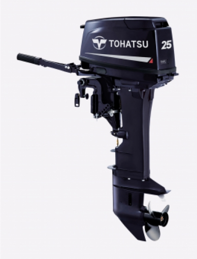 25HP TOHATSU Long Shaft 2 Stroke Electric & Pull Start Outboard Motor Tiller Control image