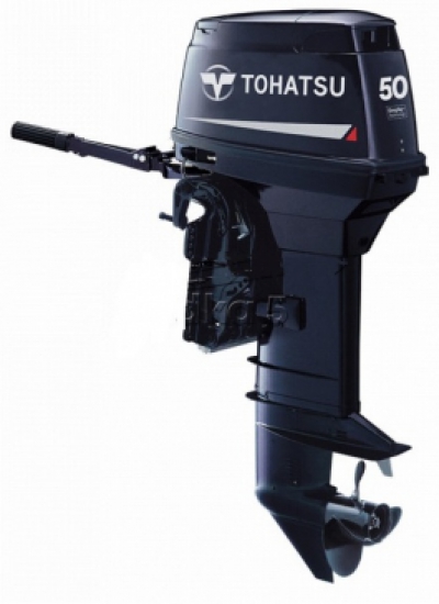 50HP TOHATSU Long Shaft Autolube 2 Stroke Outboard Motor Tiller Control image