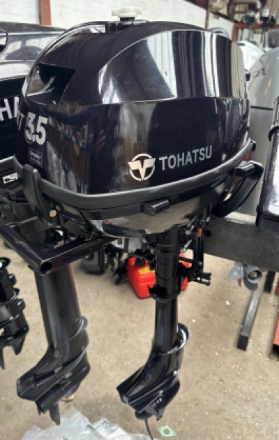 3.5HP TOHATSU MFS3.5C 4 STROKE Short Shaft Tiller Control Outboard Warranty 2024 image