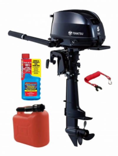 5HP Tohatsu Long Shaft 4-Stroke Outboard Motor with Internal & External Fuel Tank Latest Model! Store 3 Ways! image