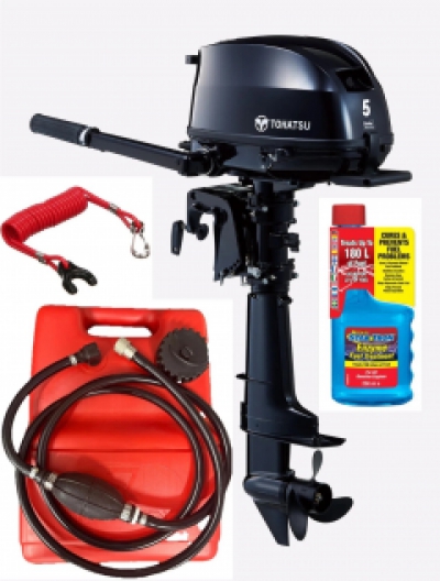 5HP Tohatsu Short Shaft 4-Stroke Outboard Motor with Internal & External Fuel Tank Latest Model! Store 3 Ways! image