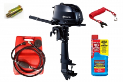 6HP Tohatsu Long Shaft 4-Stroke Outboard Motor with Internal & 12 Litre External Fuel Tank Latest Model! Store 3 Ways! image