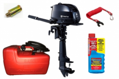 6HP Tohatsu Short Shaft 4-Stroke Outboard Motor with 12 Litre External Fuel Tank Latest Model! Store 3 Ways! image