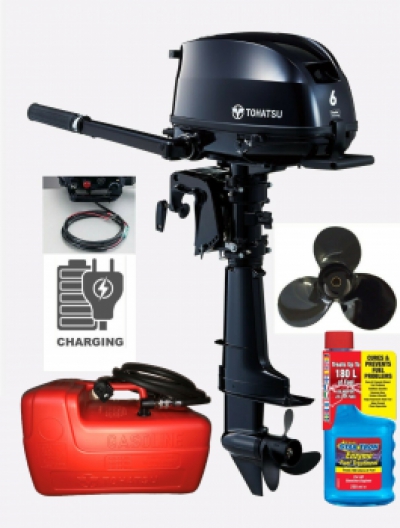 6HP Tohatsu SAIL PRO Long Shaft High Thrust 4-Stroke Outboard Motor with 12v Charging Latest Model! Store 3 Ways! image