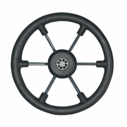 Steering Wheel Stainless Steel Soft Grip Black 330mm image