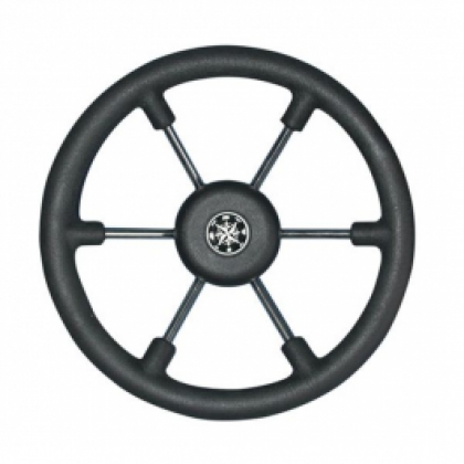 Steering Wheel Stainless Steel Soft Grip Black 400mm image
