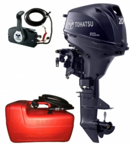 20HP Tohatsu Short Shaft EFi Electric Start Remote Control 4-Stroke Outboard Motor with 12L Fuel Tank & Line image