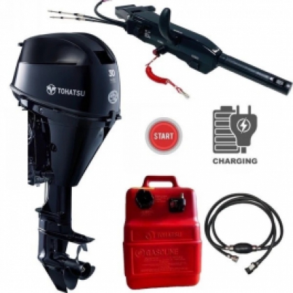 NEW LIGHTWEIGHT MODEL!!! 30HP Tohatsu Long Shaft EFi Power Tilt MULTI FUNCTION TILLER 4-Stroke Outboard Motor with 25L Tank & Line image