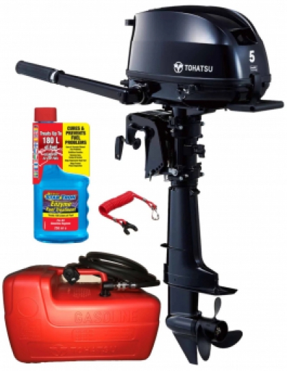 5HP Tohatsu Short Shaft 4-Stroke Outboard Motor with 12 Litre External Fuel Tank Latest Model! Store 3 Ways! image