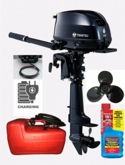 6HP Tohatsu SAIL PRO Short Shaft High Thrust 4-Stroke Outboard Motor with 12v Charging Latest Model! Store 3 Ways! image
