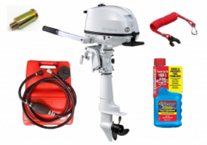 6HP Tohatsu Short Shaft 4-Stroke Outboard Motor in Stylish Beluga White with Internal & 12 Litre External Fuel Tank Latest Model! Store 3 Ways! image
