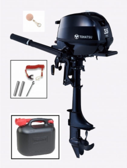 3.5HP Tohatsu MFS3.5C  Long Shaft 4-Stroke Outboard Motor Latest Model! Store 3 Ways! Extra Value Package Deal! image