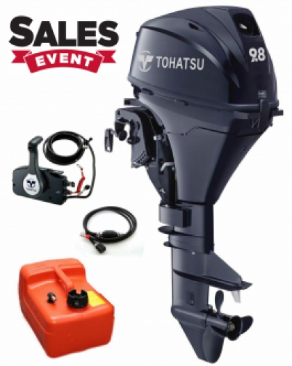9.8HP Tohatsu Long Shaft Electric Start Remote Control 4-Stroke Outboard Motor with 12L Tank & Line image